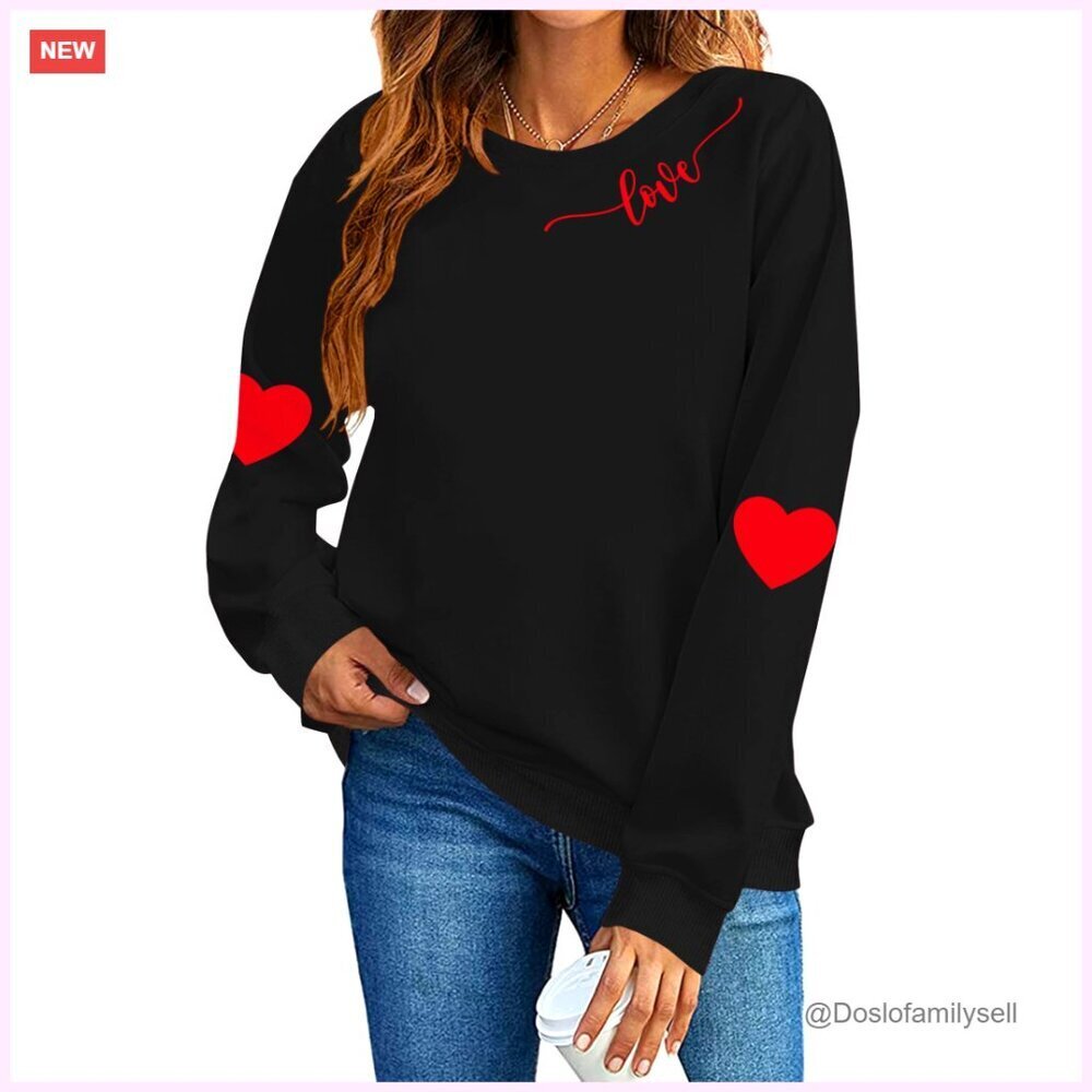 Cute Hearts Graphic Pullover Long Sleeve Sweatshirt Valentine Y2K Chic Casual